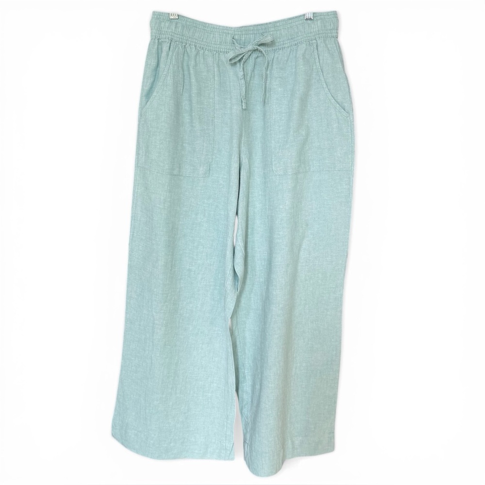 Cynthia Rowley Size M Elastic Waist Pull On Wide-Leg Linen Blend Pants Pockets